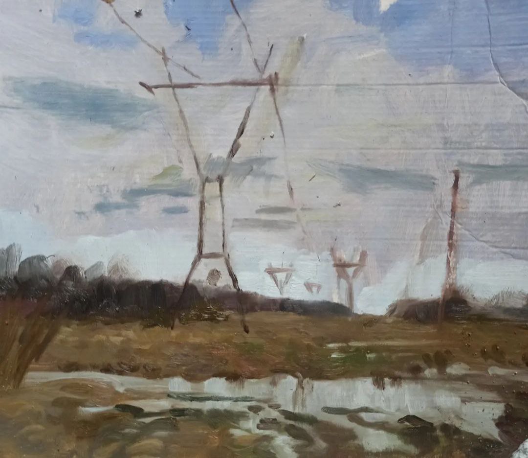 autumn landscape with power lines